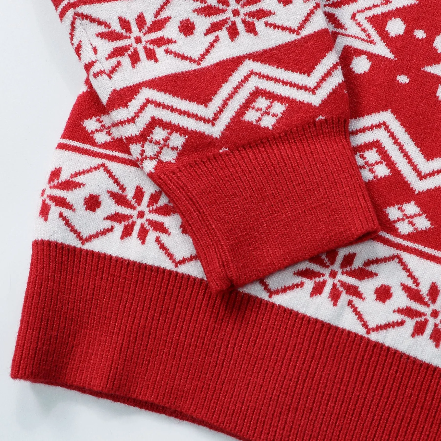 Matching Family Christmas Sweaters – Festive Red with Reindeer and Snowflake Pattern