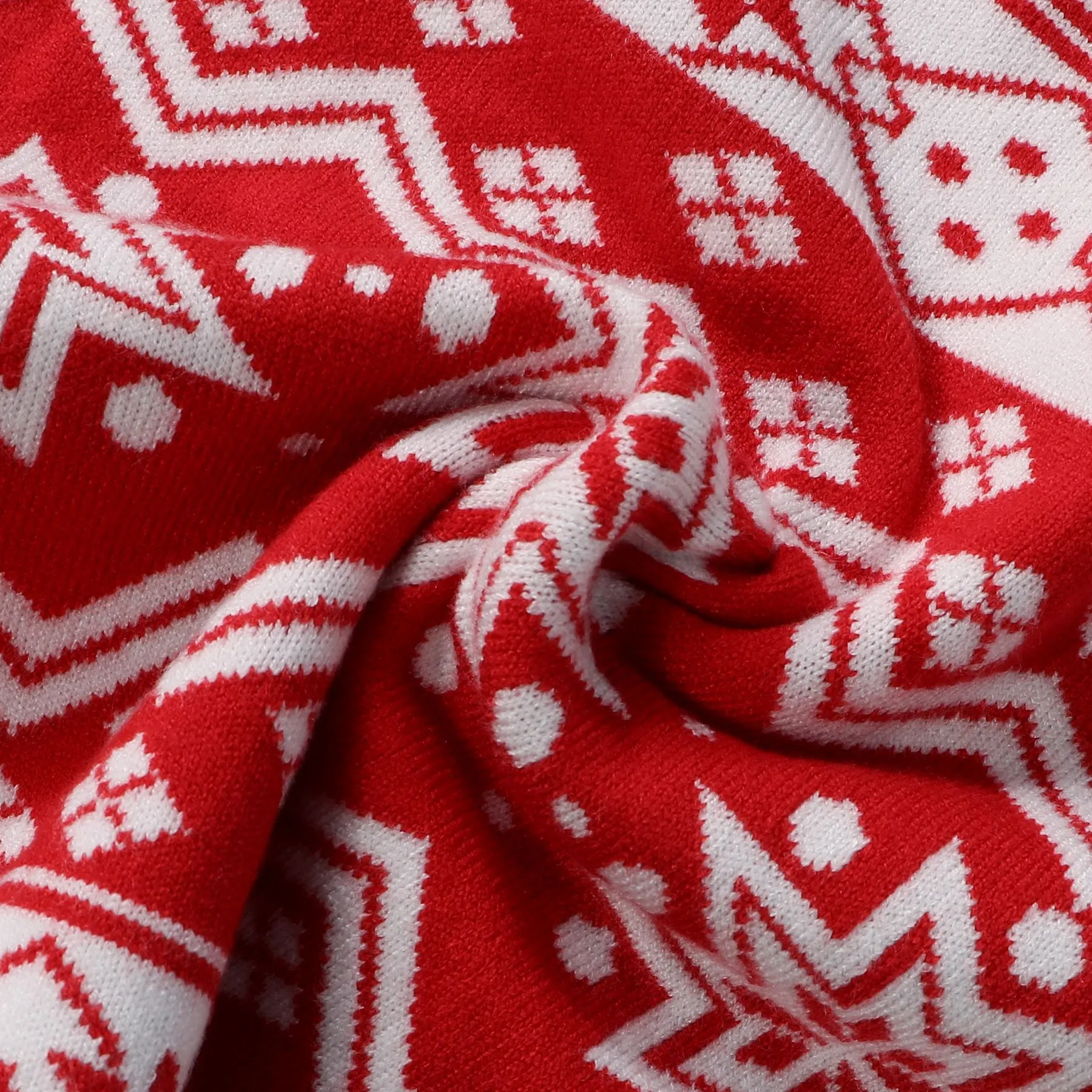 Matching Family Christmas Sweaters – Festive Red with Reindeer and Snowflake Pattern