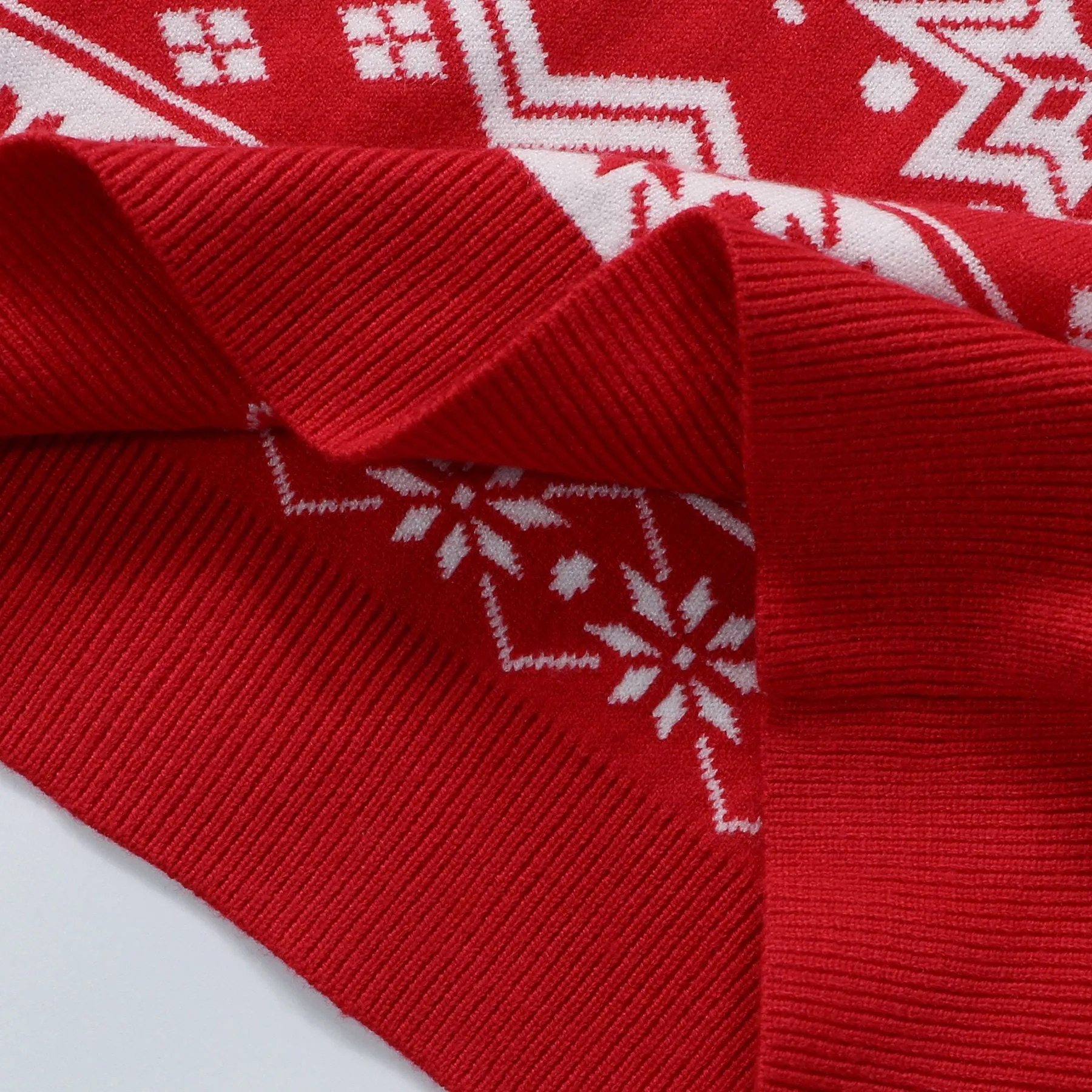 Matching Family Christmas Sweaters – Festive Red with Reindeer and Snowflake Pattern