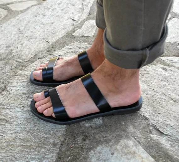 Men black handmade sandals