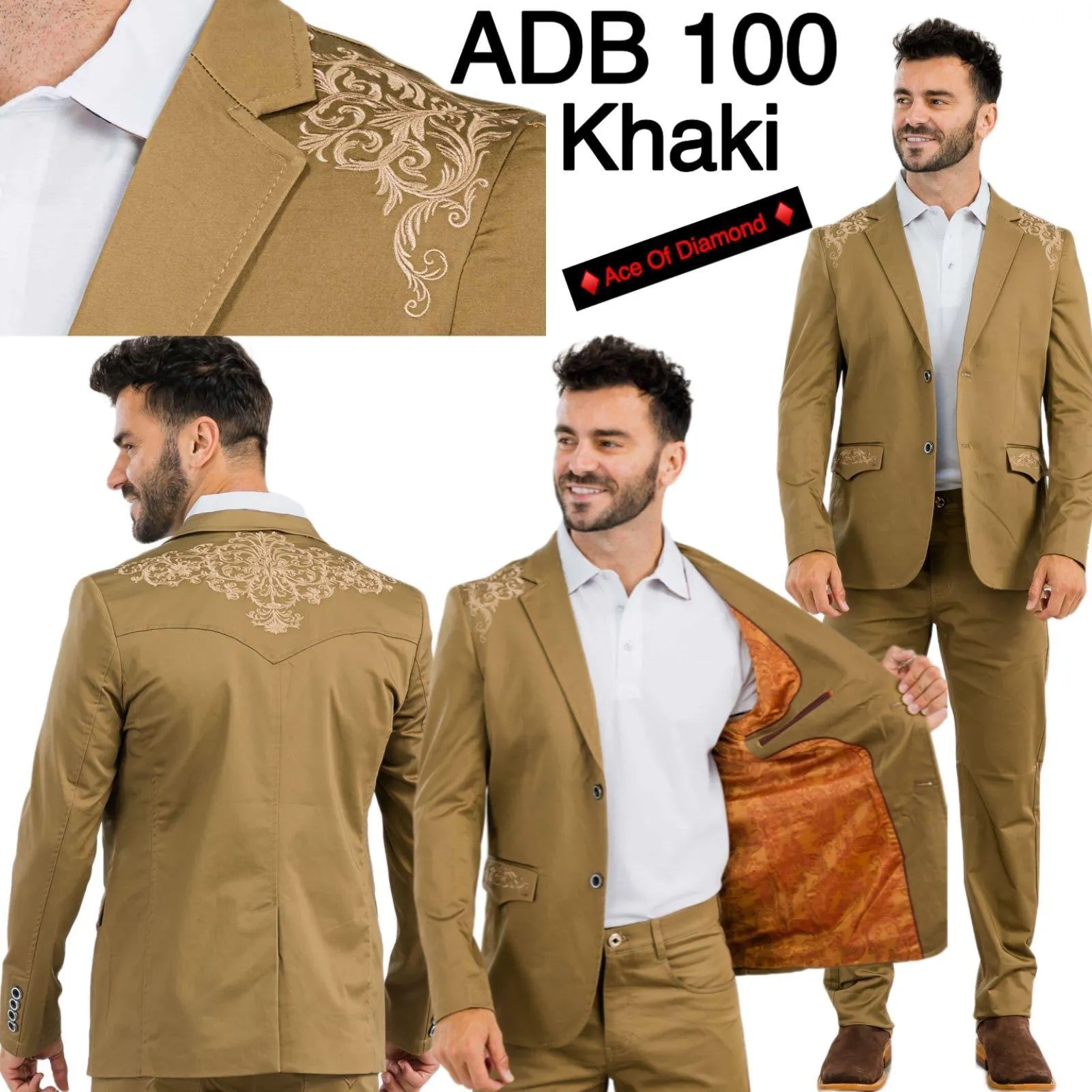 Men’s Ace of Diamond Khaki Embroidered Blazer