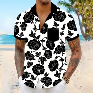 Men's Casual Black Floral Print Shirt