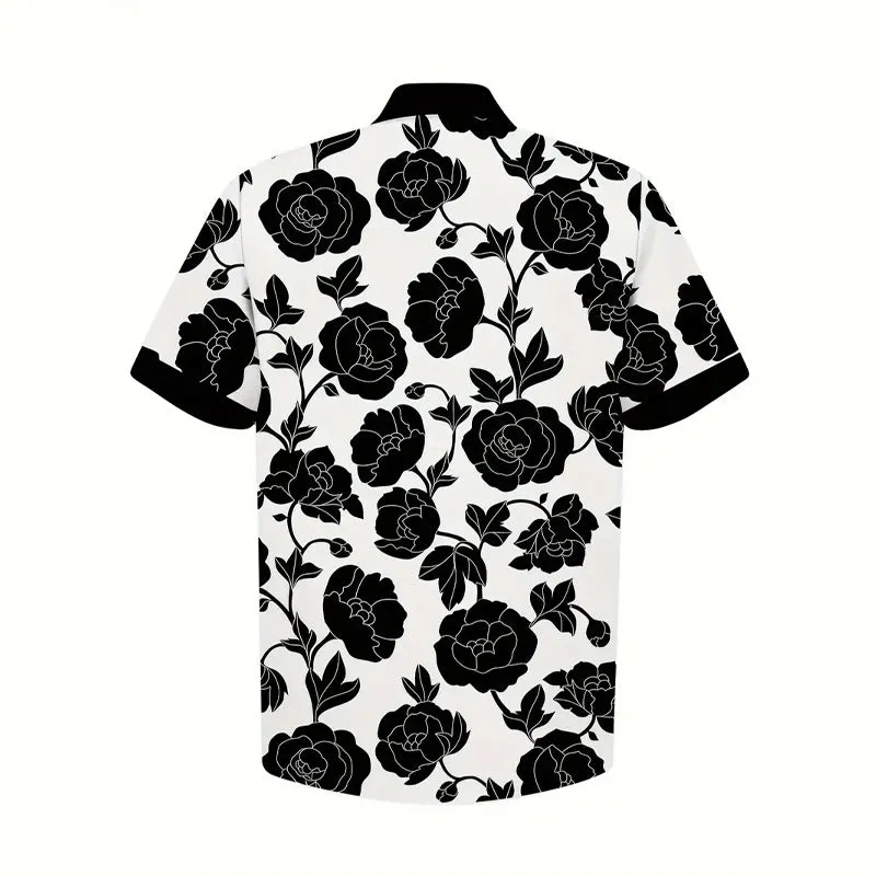 Men's Casual Black Floral Print Shirt