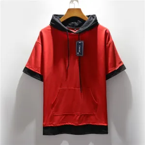 Men's Colorblock Drawstring Short Sleeve Streetwear Hoodie to 5X