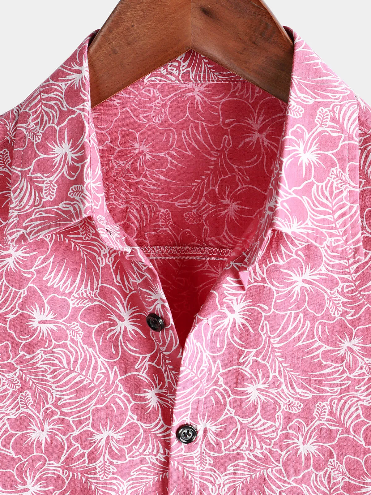 Men's Cotton Floral Holiday Flower Print Button Up Beach Pink Hawaiian Short Sleeve Shirt