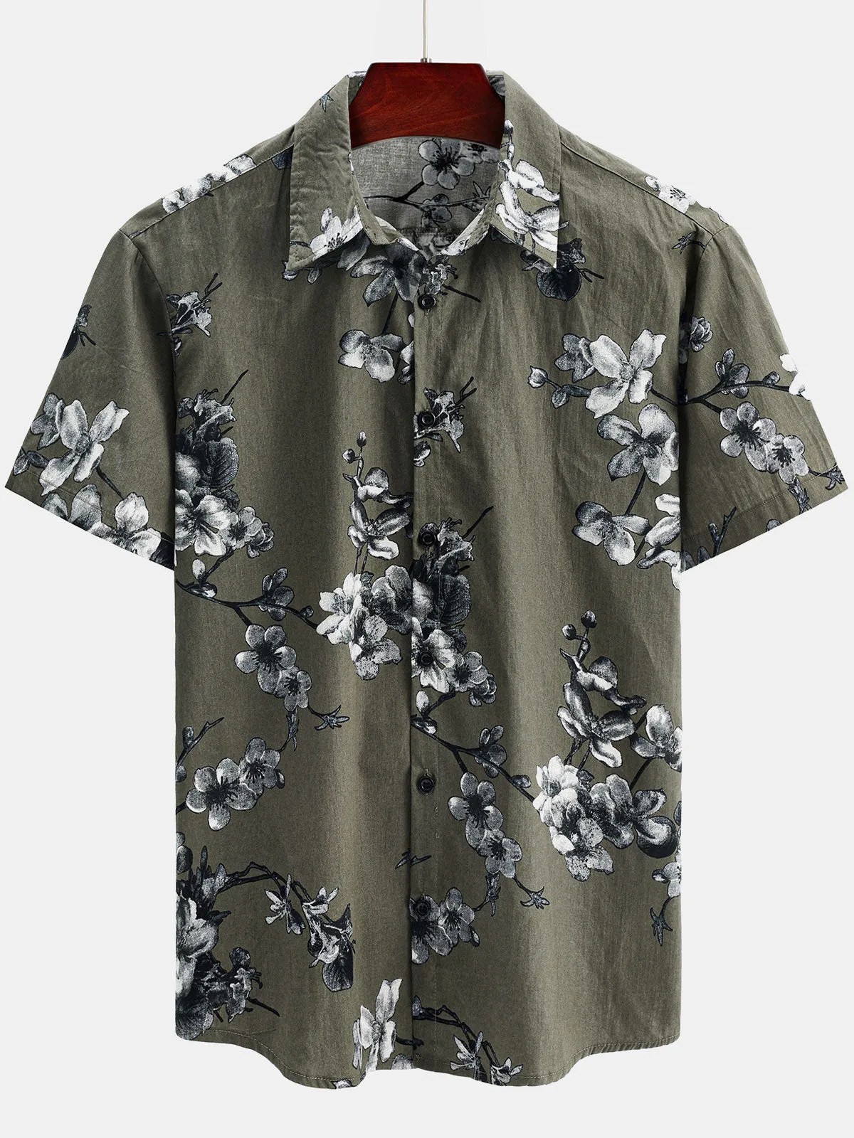 Men's Cotton Floral Summer Beach Short Sleeve Shirt