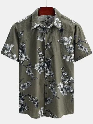 Men's Cotton Floral Summer Beach Short Sleeve Shirt