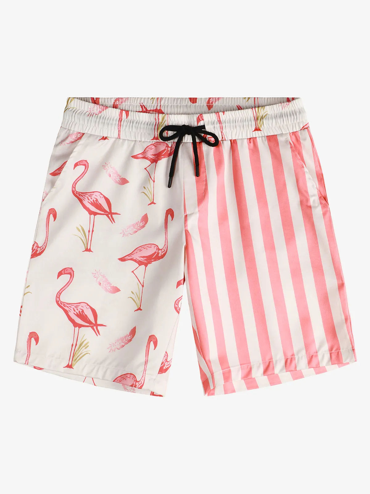 Men's Flamingo and Pink Striped Animal Aloha Beach Hawaiian Shorts