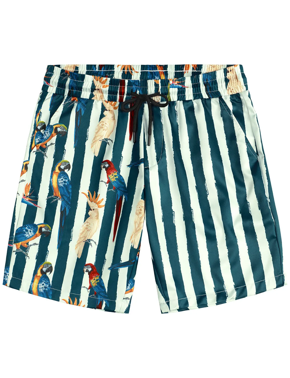 Men's Flamingo and Pink Striped Animal Aloha Beach Hawaiian Shorts