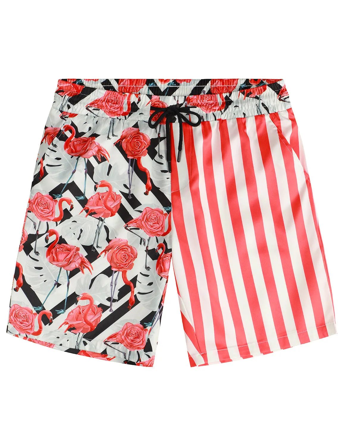 Men's Flamingo and Pink Striped Animal Aloha Beach Hawaiian Shorts