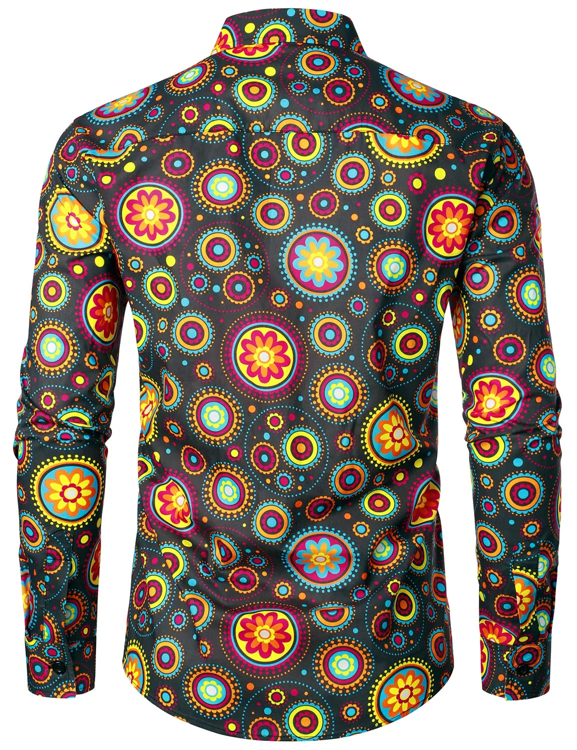Men's Floral Print Paisley Breathable Cotton Disco Button Up Long Sleeve Dress Shirt