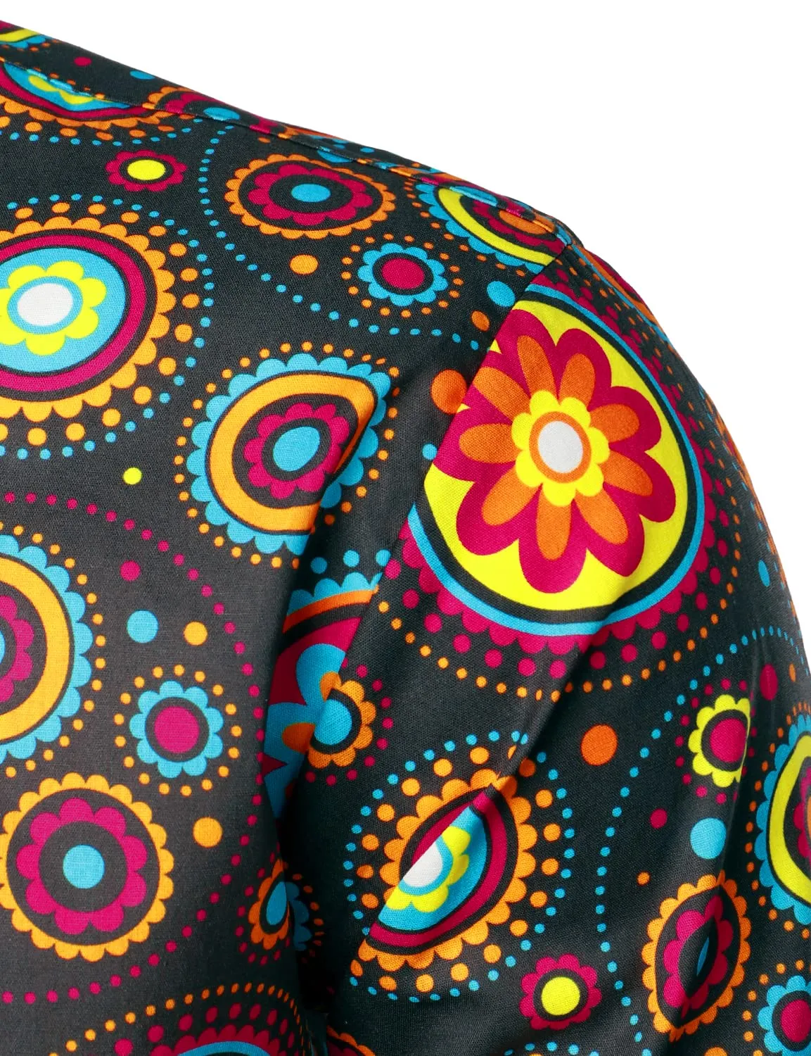 Men's Floral Print Paisley Breathable Cotton Disco Button Up Long Sleeve Dress Shirt