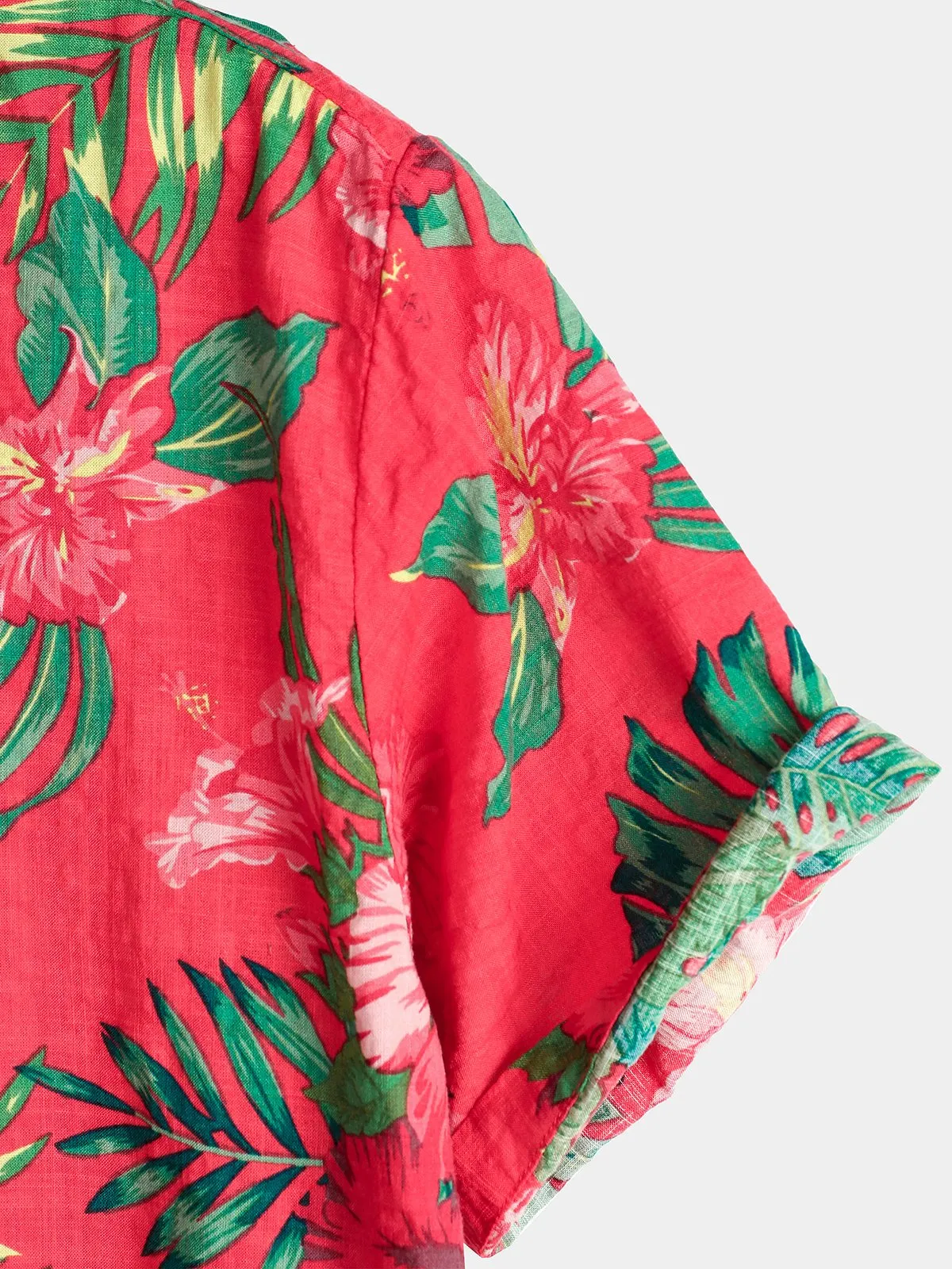 Men's Floral Tropical Hawaii Cotton Red Shirt