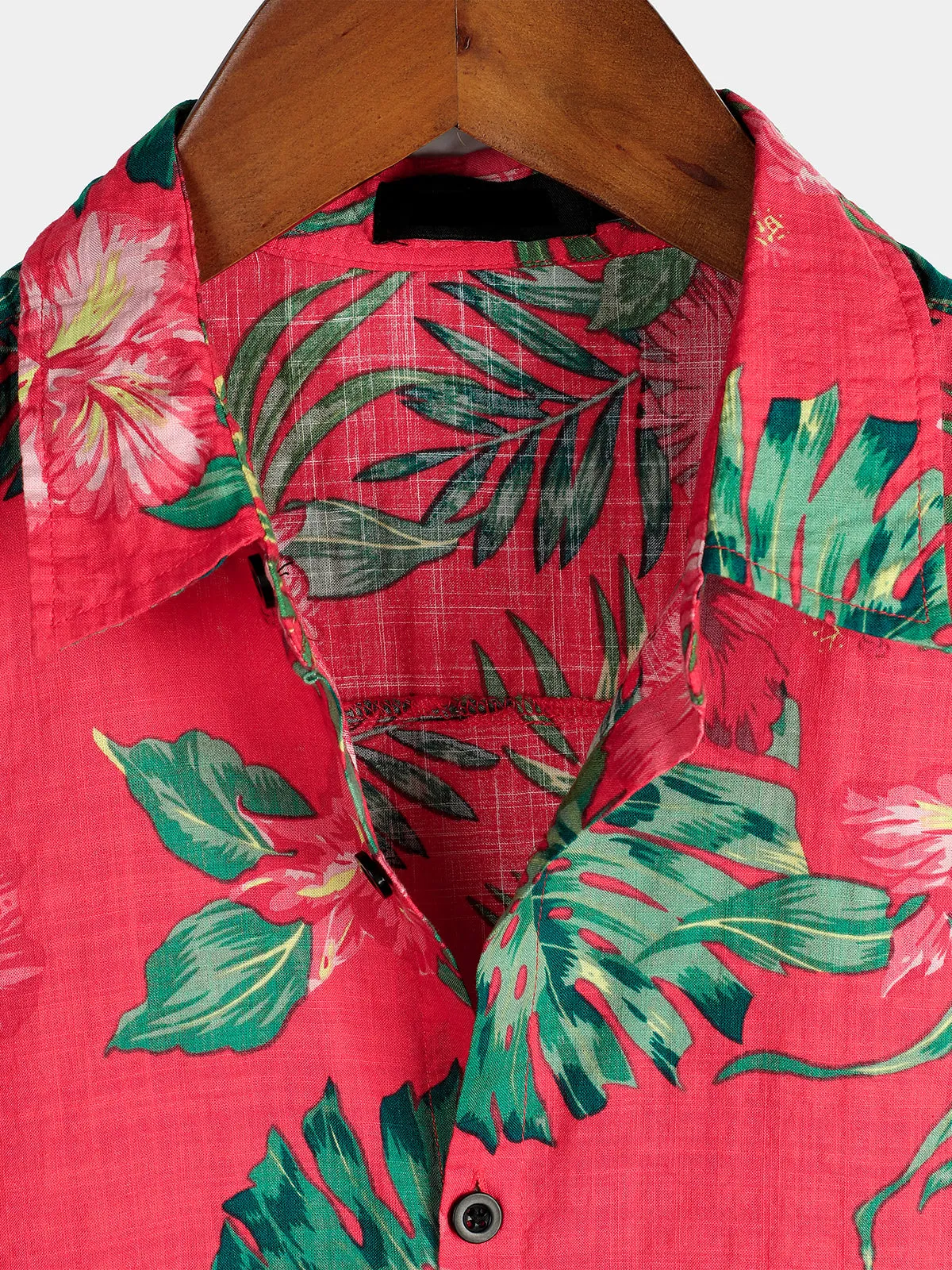 Men's Floral Tropical Hawaii Cotton Red Shirt