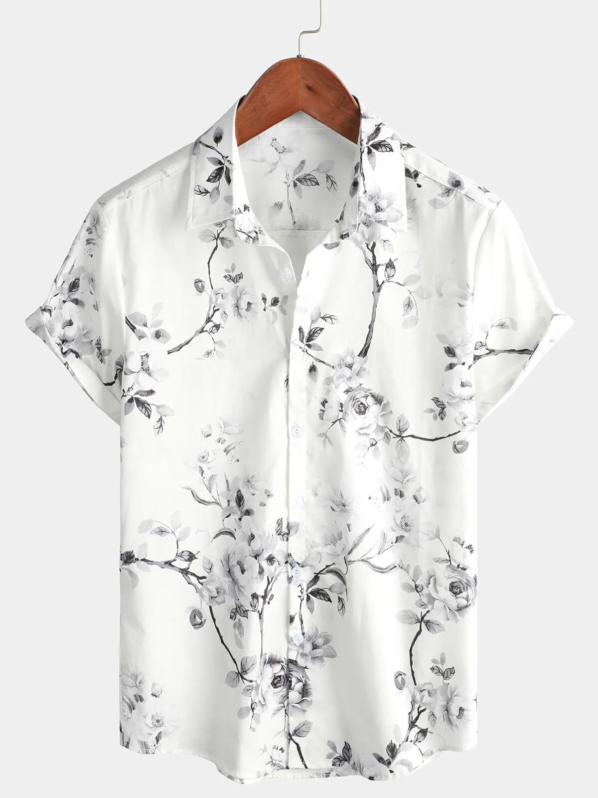 Men's Floral White Beach Hawaiian Shirt