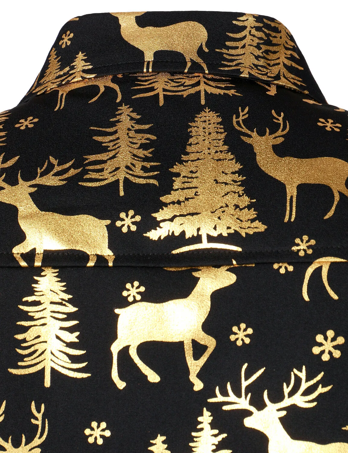 Men's Golden Christmas Reindeer Festive Print Long Sleeve Shirt