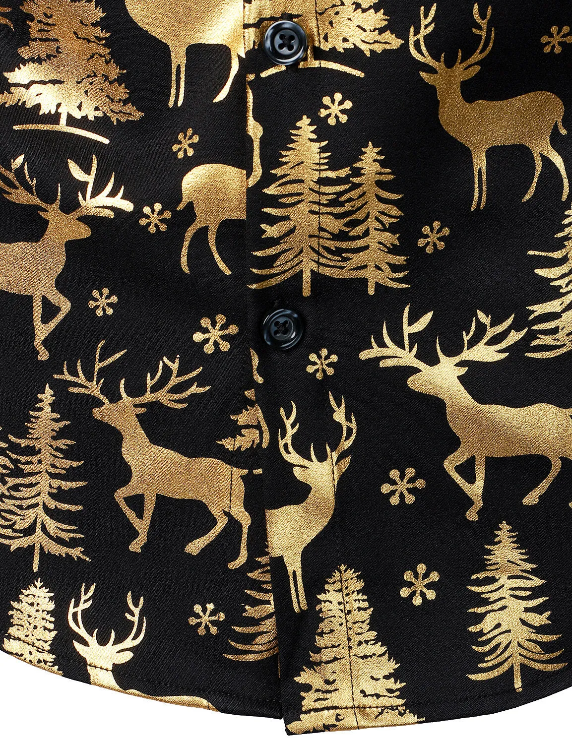 Men's Golden Christmas Reindeer Festive Print Long Sleeve Shirt