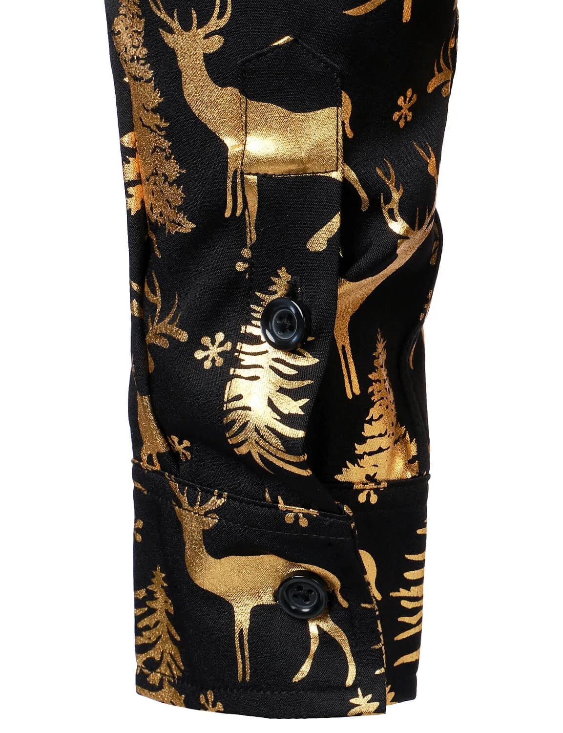 Men's Golden Christmas Reindeer Festive Print Long Sleeve Shirt