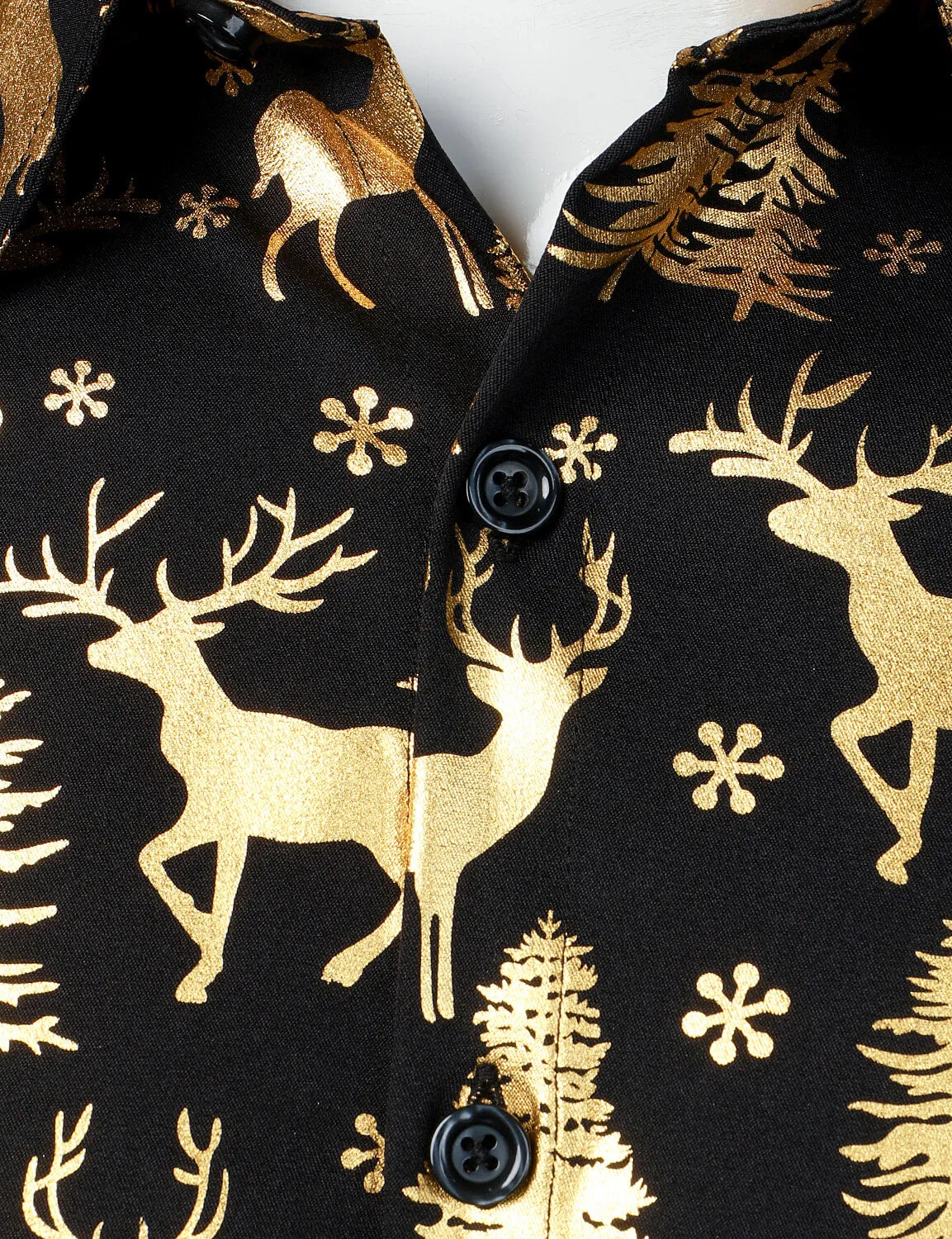 Men's Golden Christmas Reindeer Festive Print Long Sleeve Shirt