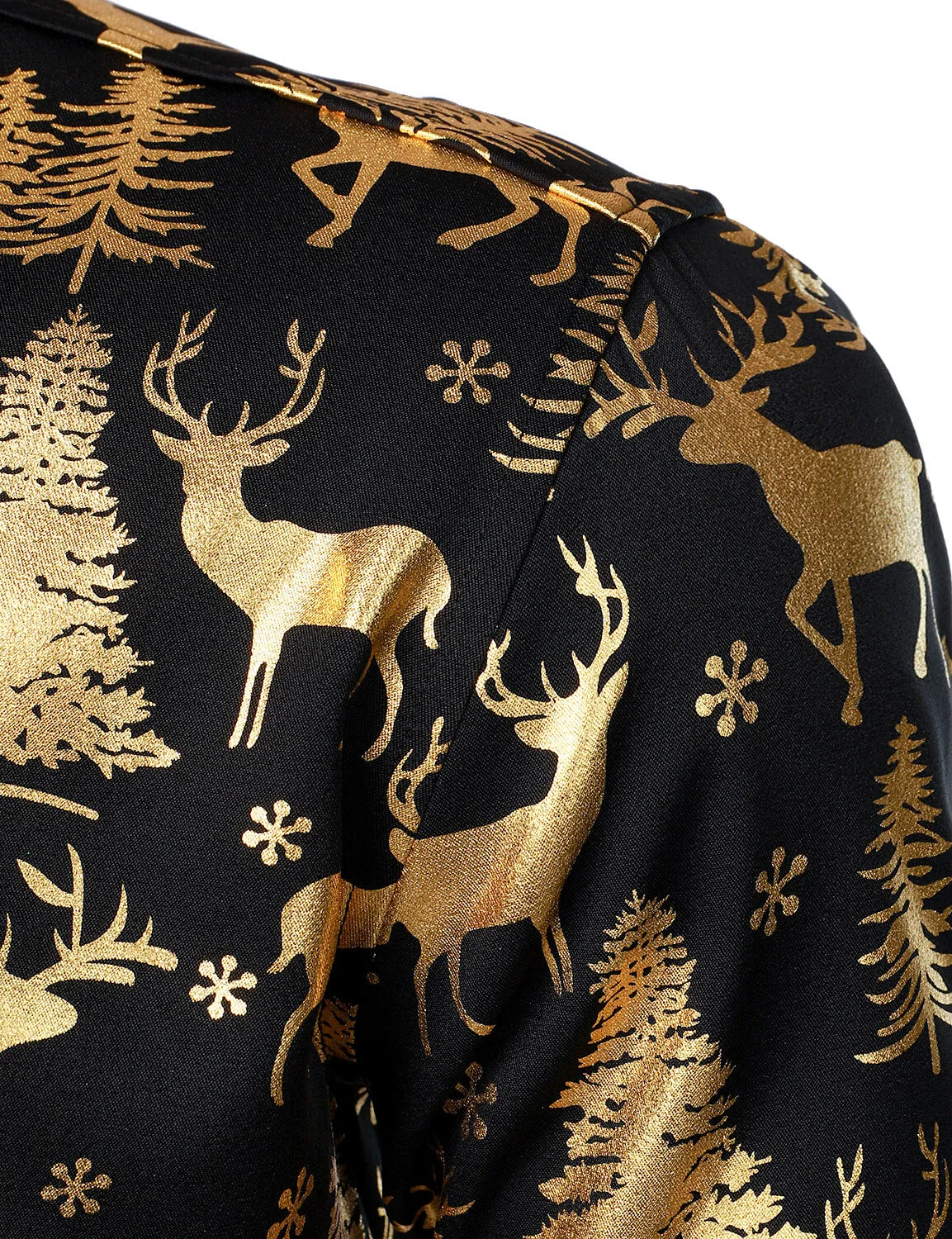 Men's Golden Christmas Reindeer Festive Print Long Sleeve Shirt