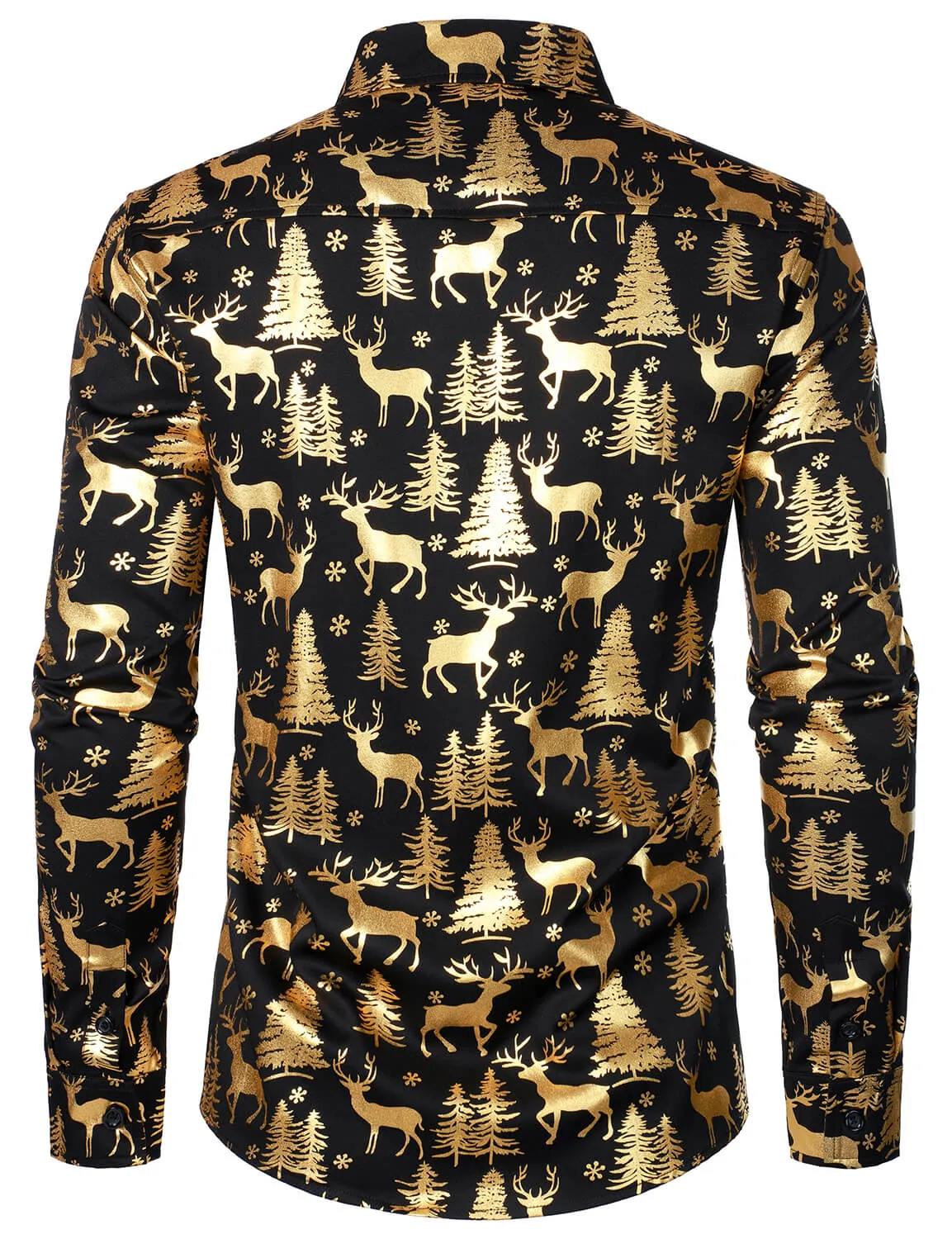 Men's Golden Christmas Reindeer Festive Print Long Sleeve Shirt
