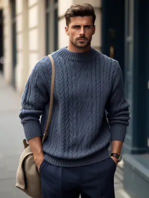 Men's Navy Blue Knitted Sweater Shirt