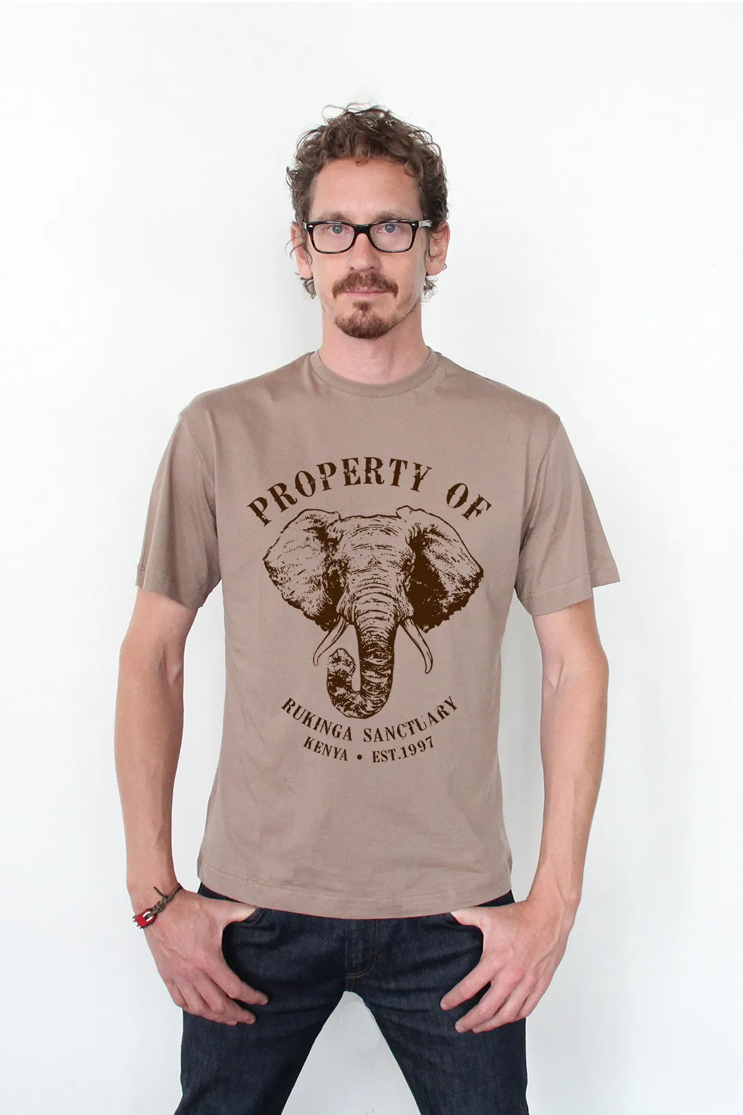 Men's Protect Our Elephants Crew Neck Tee - Bark