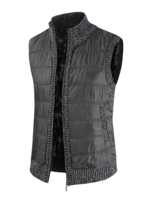 Men's Solid Color Sleeveless Woolen Vests with Warm Lining and Slant Pockets