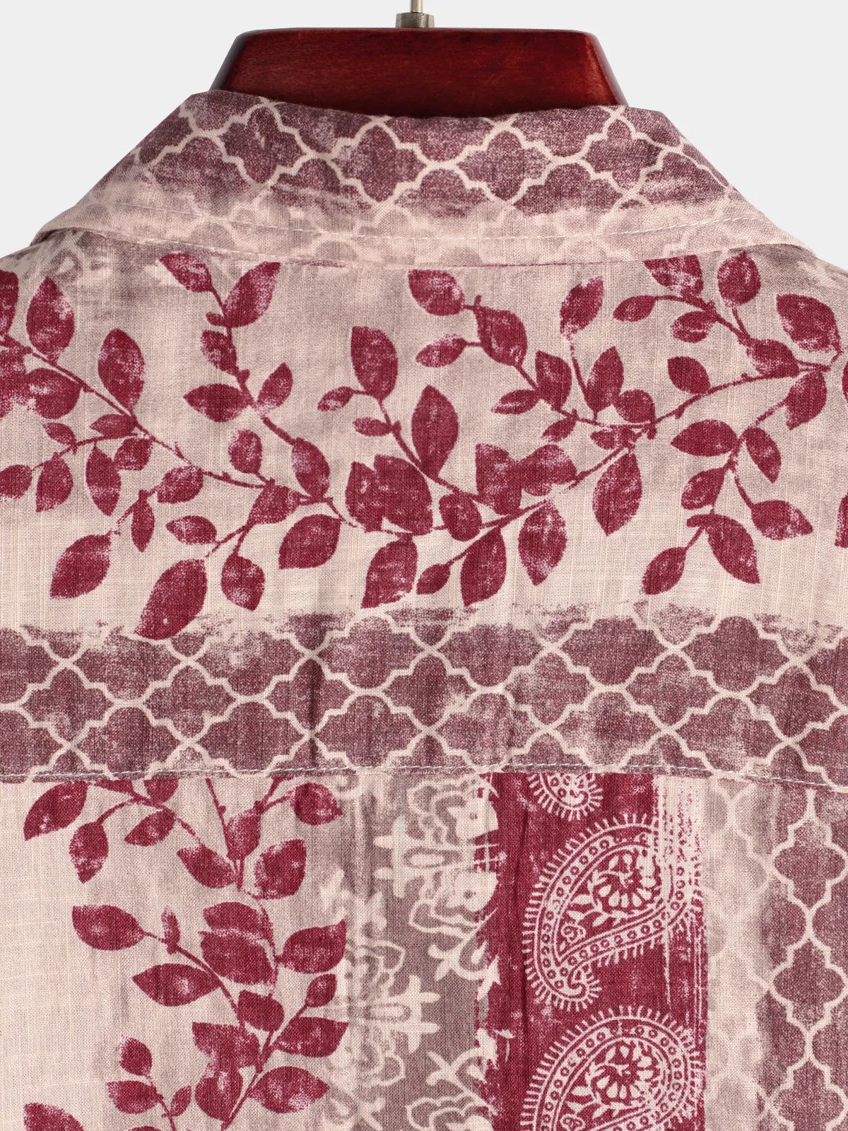 Men's Vintage Floral Paisley Striped Button Up Pink Short Sleeve Shirt