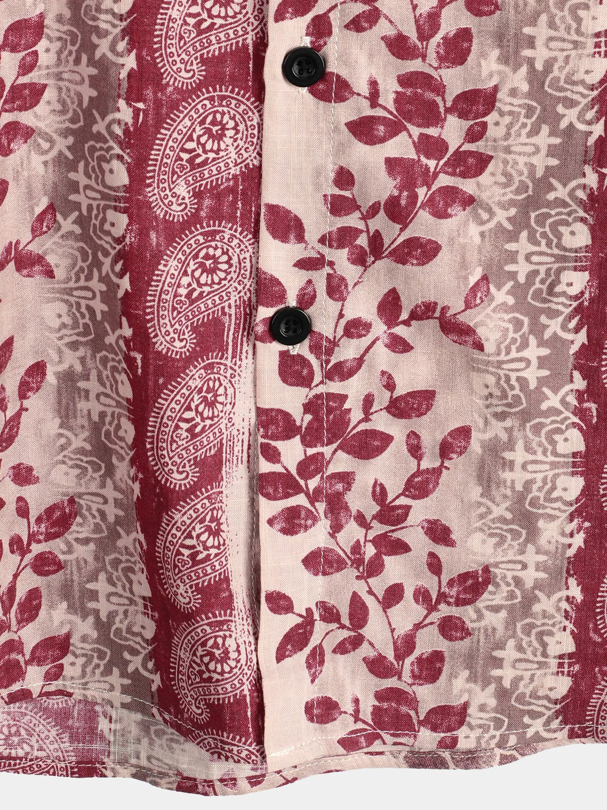 Men's Vintage Floral Paisley Striped Button Up Pink Short Sleeve Shirt