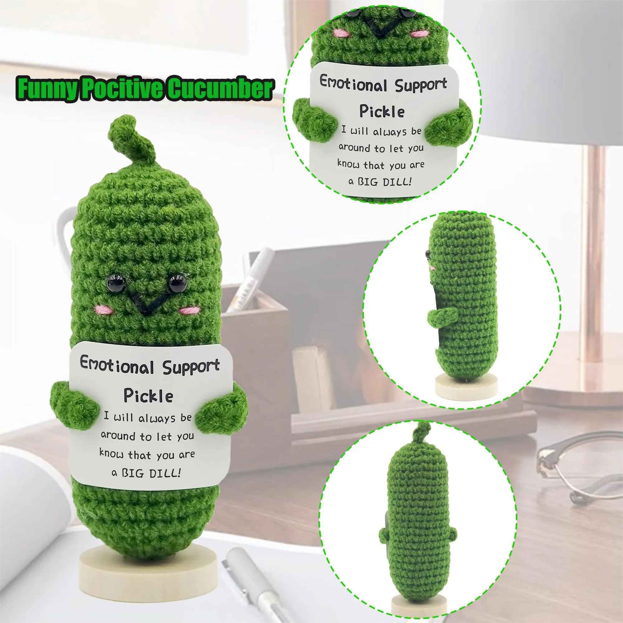 Mini Funny Emotional Support Pickle, 3 inch Interesting Knitted Wool, Cheer Up Gifts for Friends Halloween Christmas Decoration Encouragement (Pickle)