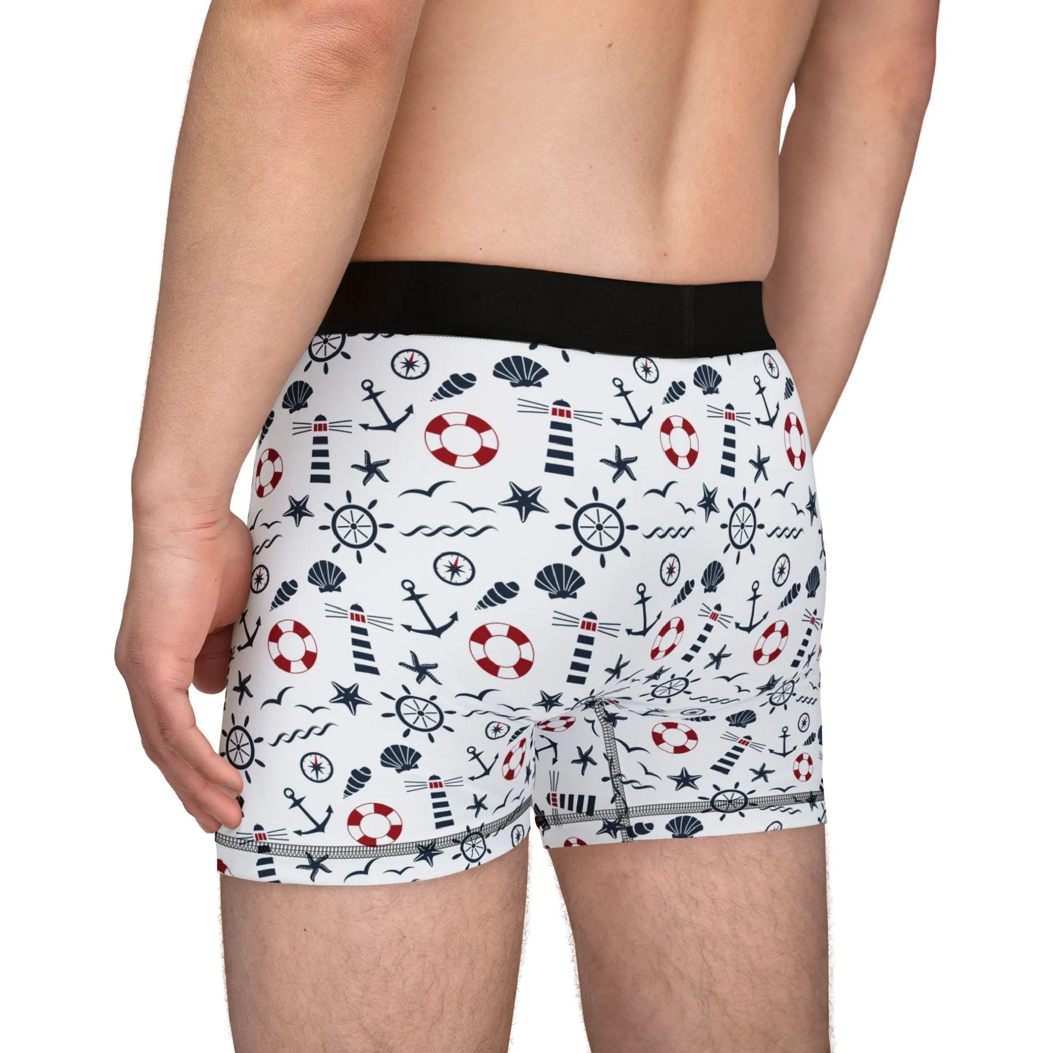 Nautical Adventure Men's Boxers - Fun Anchor & Lifebuoy Pattern