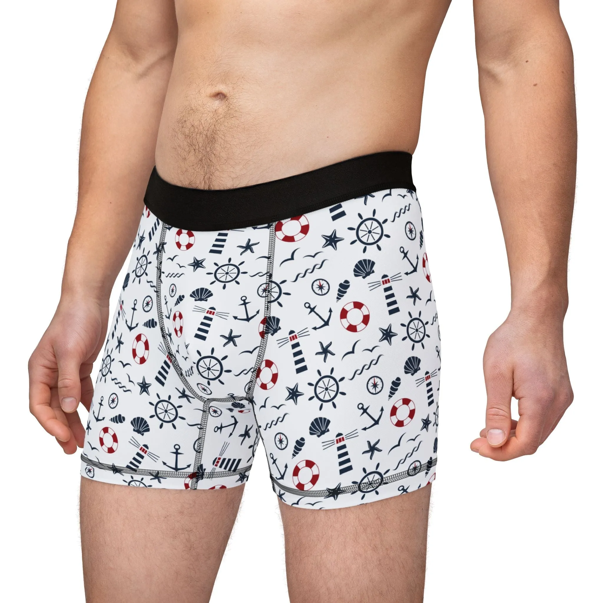 Nautical Adventure Men's Boxers - Fun Anchor & Lifebuoy Pattern