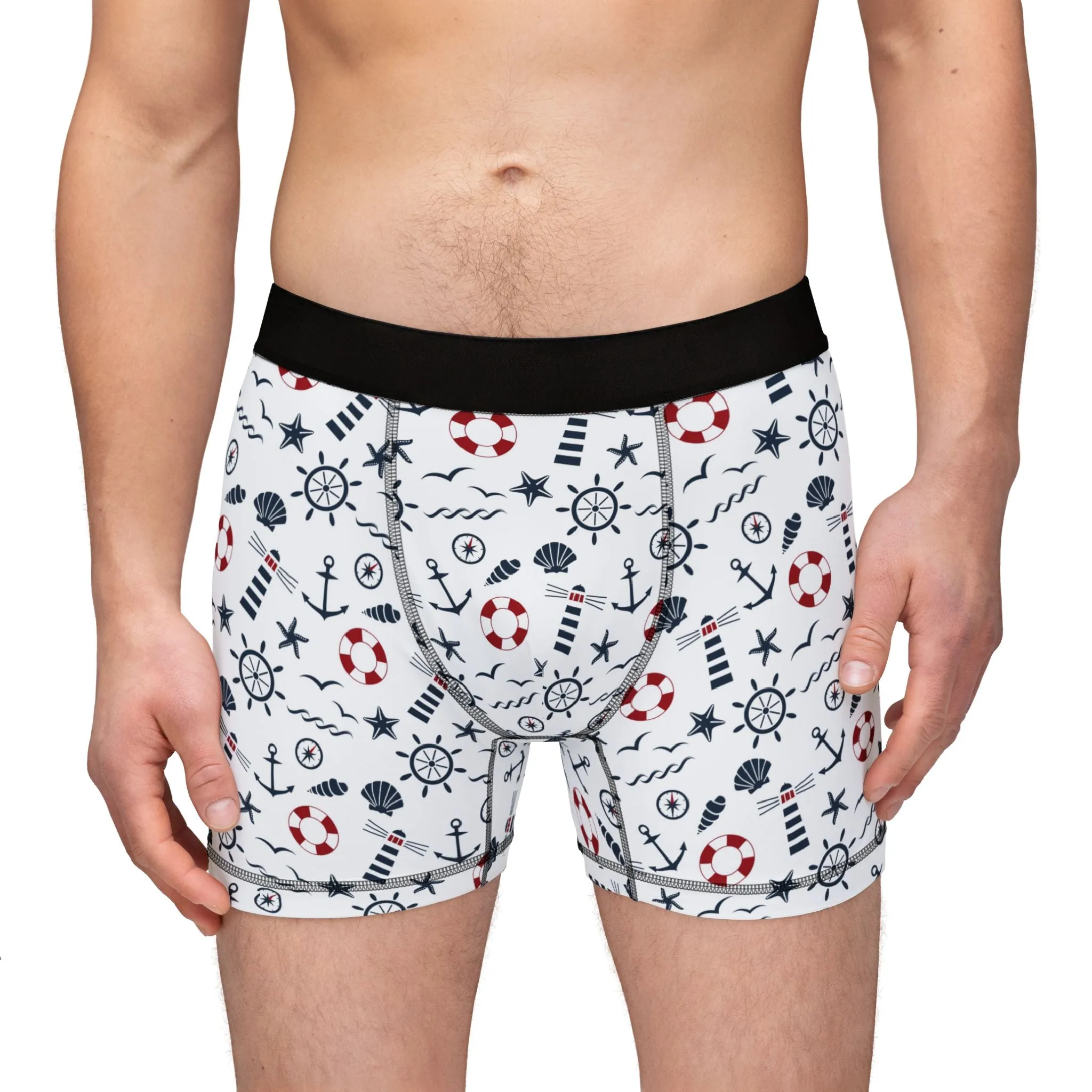 Nautical Adventure Men's Boxers - Fun Anchor & Lifebuoy Pattern