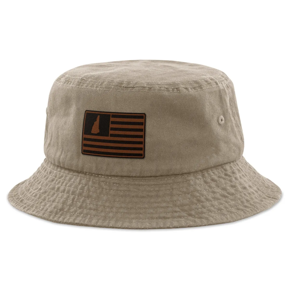 New Hampshire Striped Leather Patch Bucket Hat