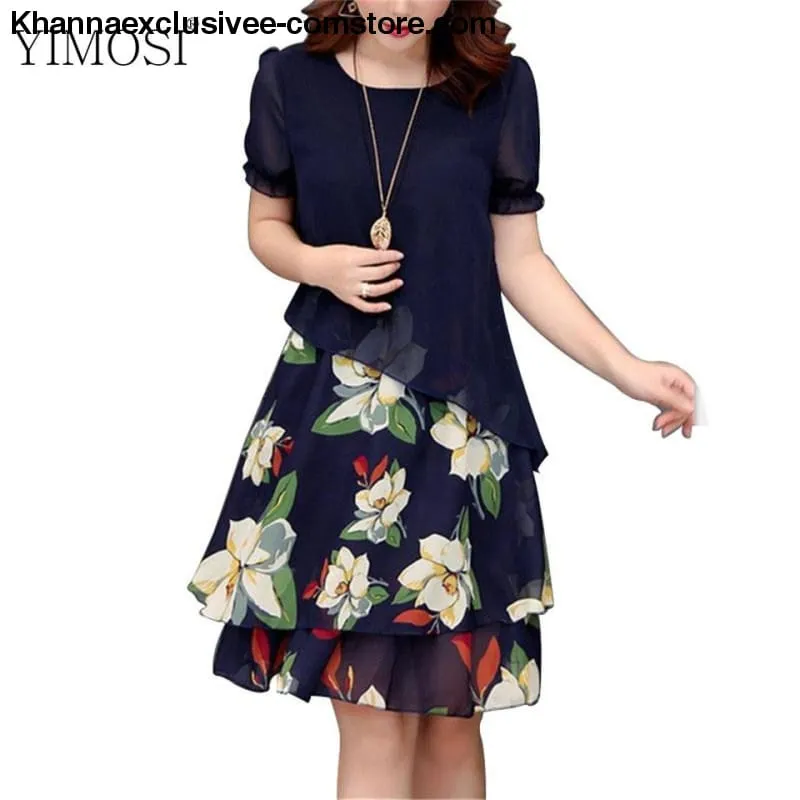 New Women's Chiffon Short Sleeve O-Neck Floral Print Elegant Party Dress Till Plus Size 5XL