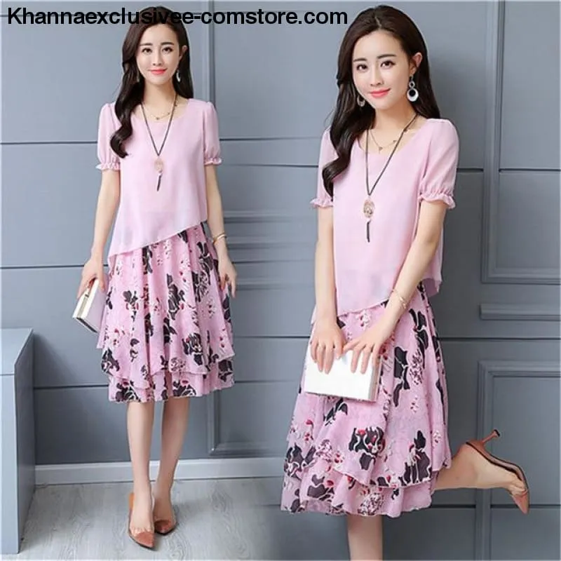 New Women's Chiffon Short Sleeve O-Neck Floral Print Elegant Party Dress Till Plus Size 5XL