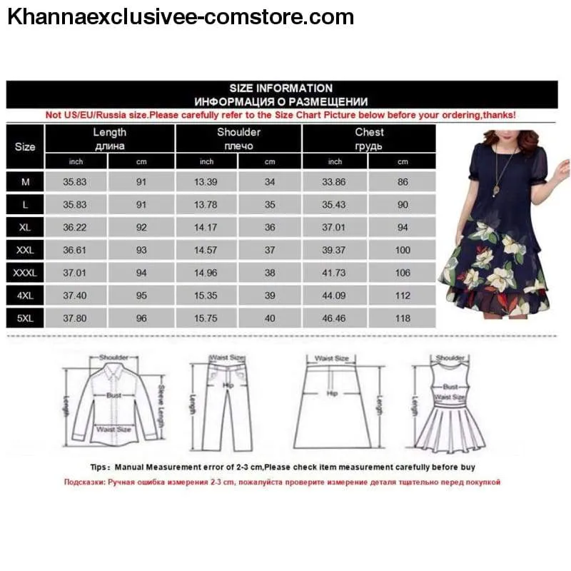 New Women's Chiffon Short Sleeve O-Neck Floral Print Elegant Party Dress Till Plus Size 5XL