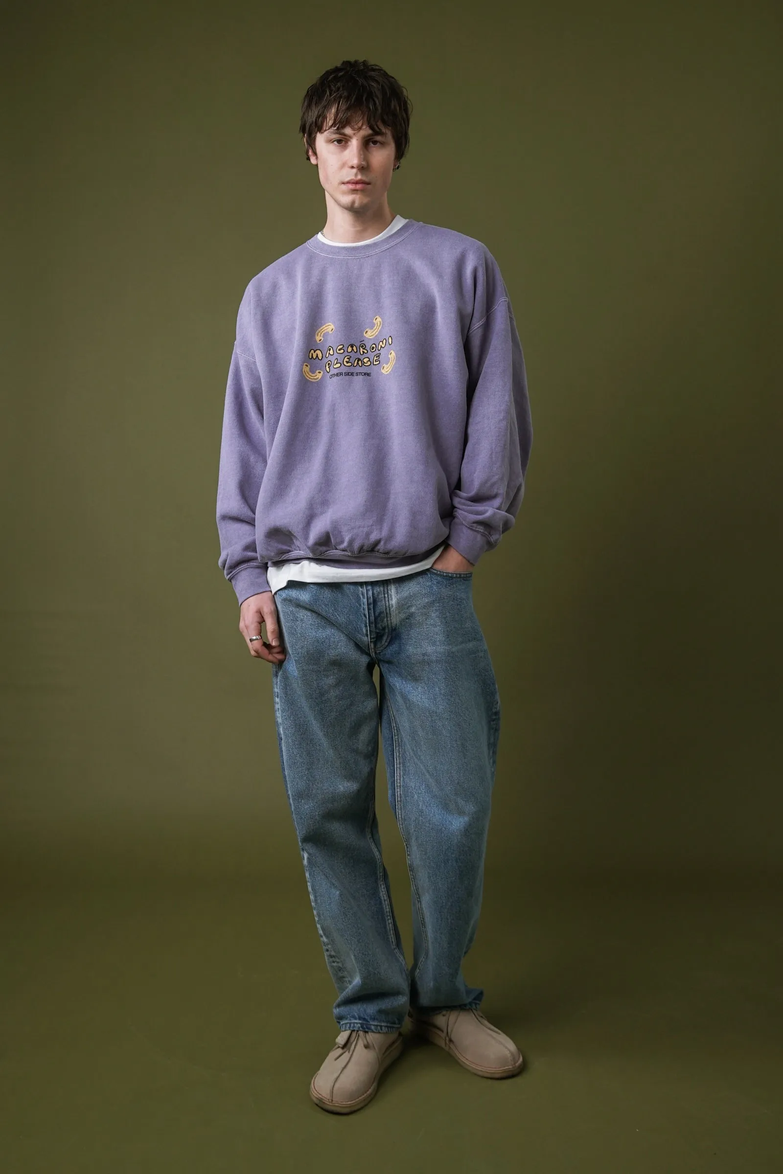 Other Side Store 'Macaroni Please' Vintage Washed Sweater - Lilac