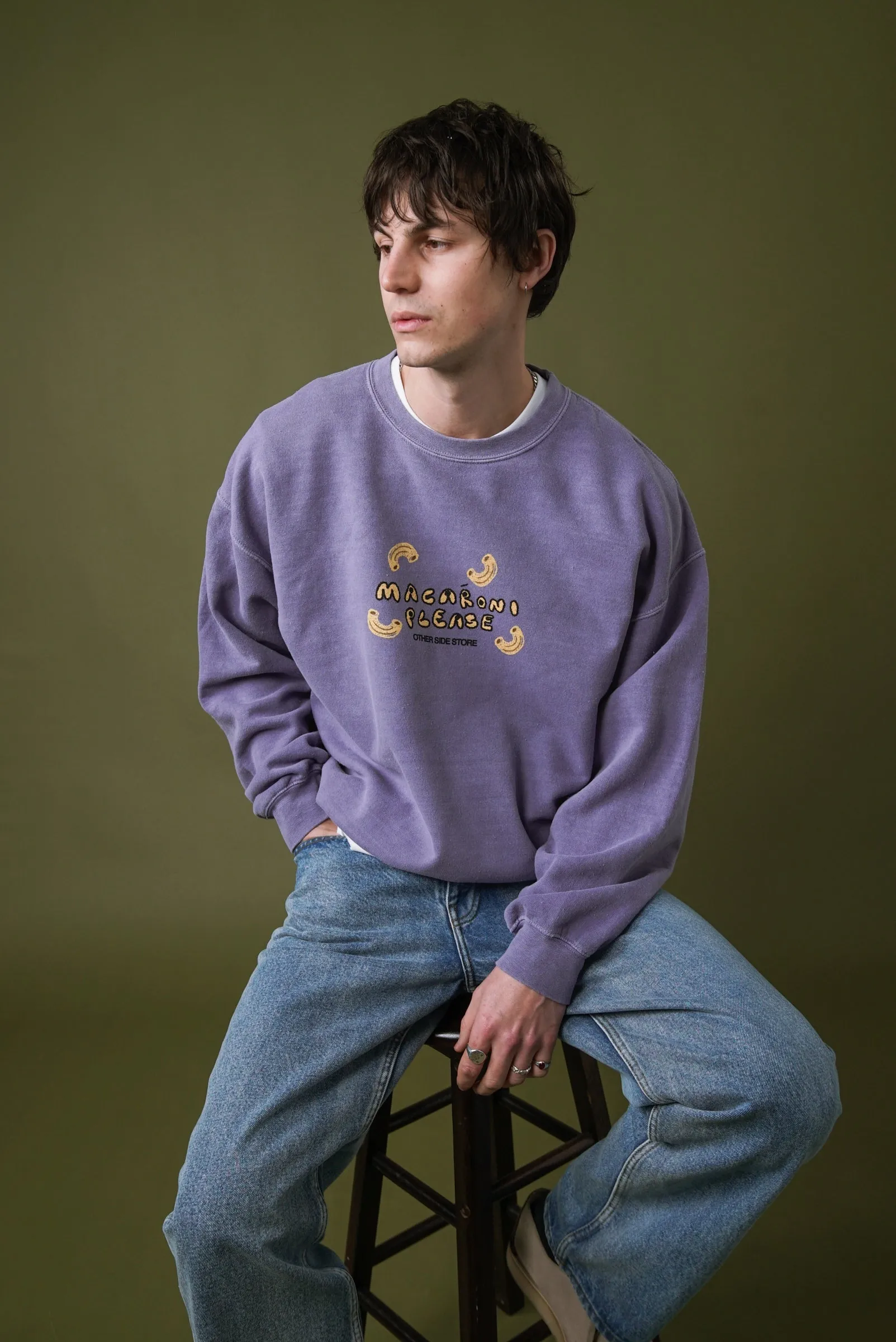 Other Side Store 'Macaroni Please' Vintage Washed Sweater - Lilac