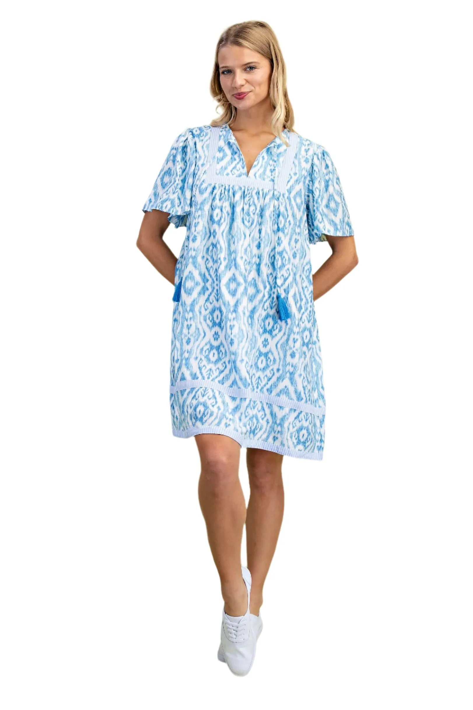 Patterned Dress with Tassel Tie