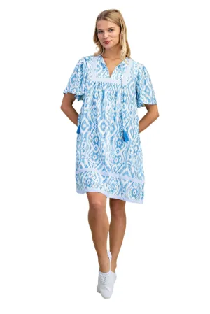 Patterned Dress with Tassel Tie