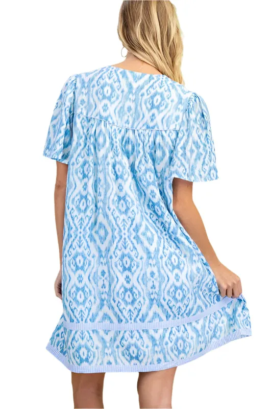 Patterned Dress with Tassel Tie
