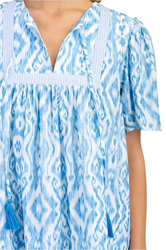 Patterned Dress with Tassel Tie