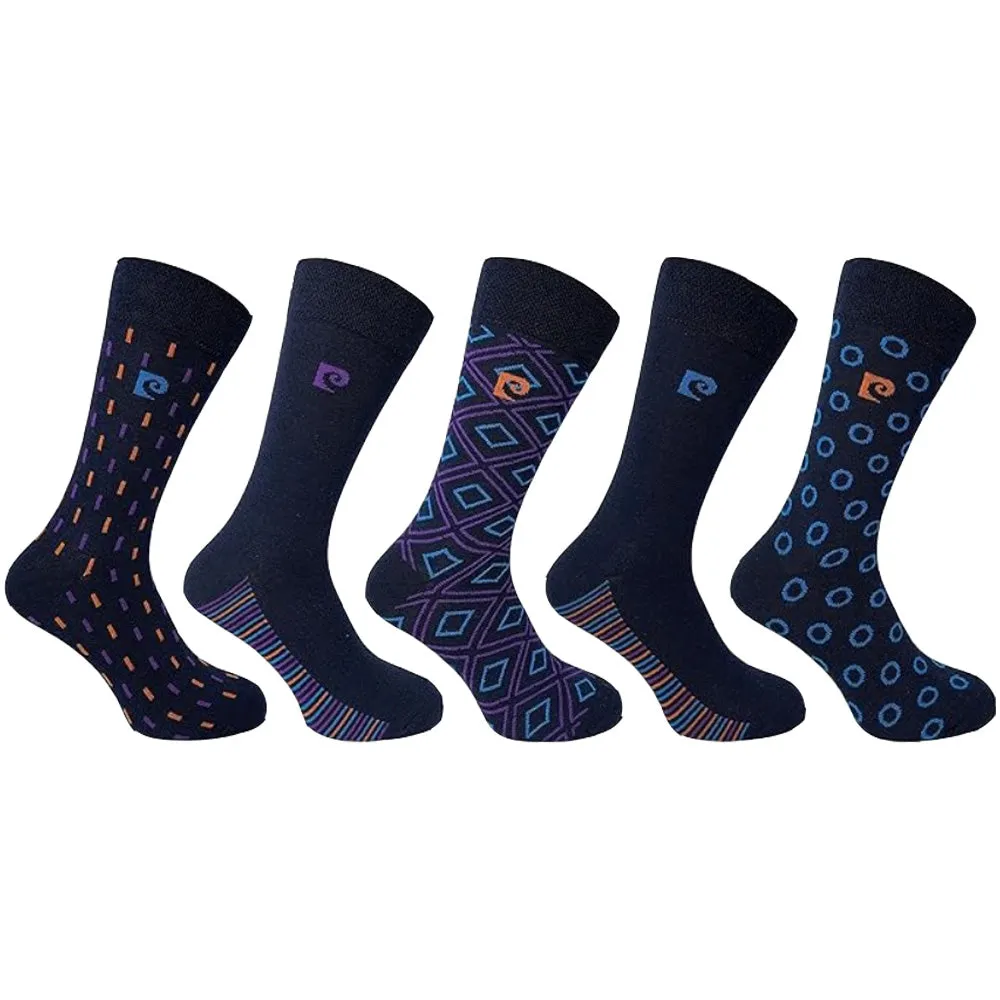 Pierre Cardin 5 Pack Socks - Black  Mixed Footbed