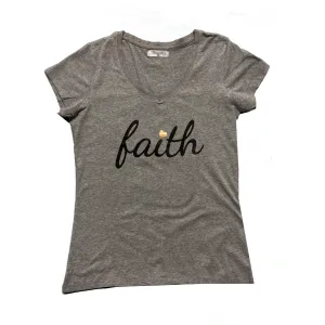 Plus V neck Short Sleeves foil Graphic T-Shirt-Faith heart