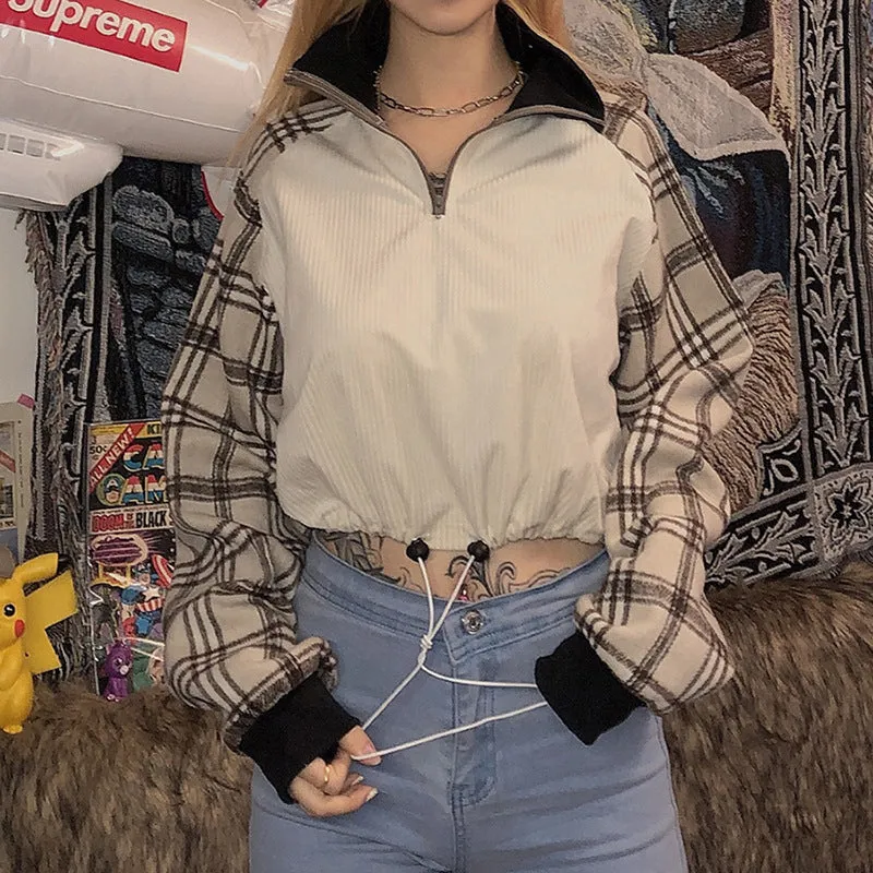 "LAPEL PLAID" CROP TOP N111011