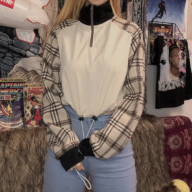 "LAPEL PLAID" CROP TOP N111011