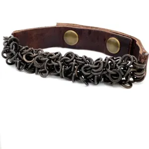 Rebel Genuine Italian Vintage Leather and Antique Brass Narrow Chain Bracelet