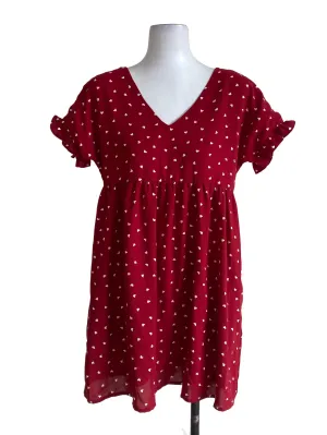 Red Heart Patterned Blouson Dress